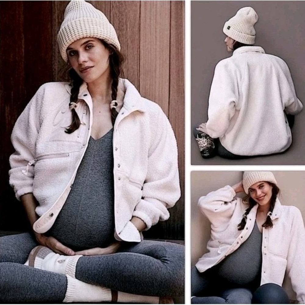 Free People FP Movement x Hatch Hit The Slopes Fleece Jacket Neutral Pink XS NWT